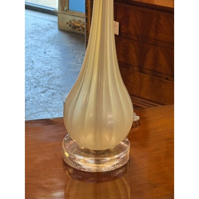Pair of Murano Opal Glass Lamps With Gracie Shades For Sale - Image 4 of 5