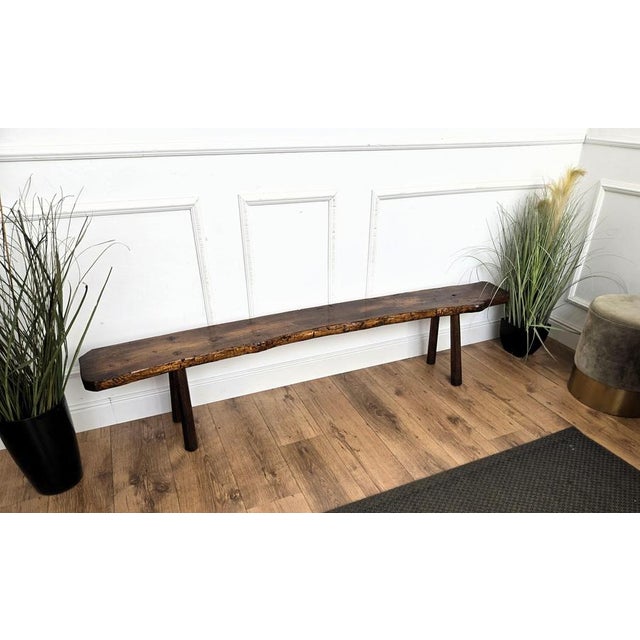Beautiful Italian rustic primitive country wooden bench, with typical legs in original aged natural color giving the rich...