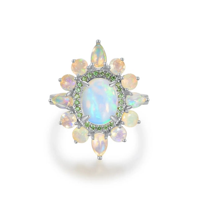 Contemporary Kai Opal Tsavorite Cocktail Ring in 14k Solid Gold, size 8 For Sale - Image 3 of 12