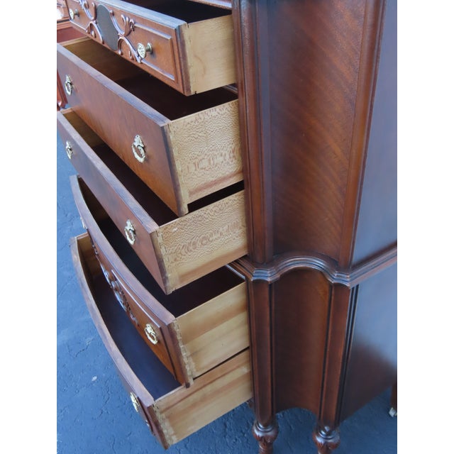 Early 1900s Jacobean Carved Inlay Tall Chest of Drawers With Mirror 6610 For Sale In Miami - Image 6 of 12