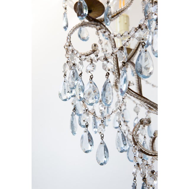 Italian Waterfall Chandelier in Gold-Plated Metal with Blue Crystals, 1960s For Sale - Image 4 of 14