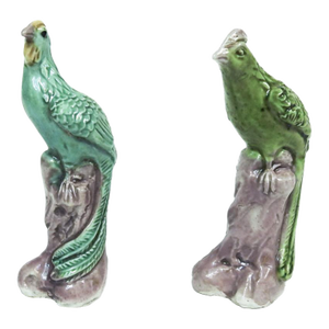 Small Late 19th Century Chinese Export Porcelain Birds - A Pair