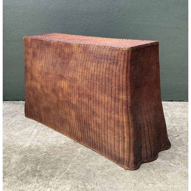 Vintage Woven Rattan Ghost Console Table For Sale - Image 10 of 18