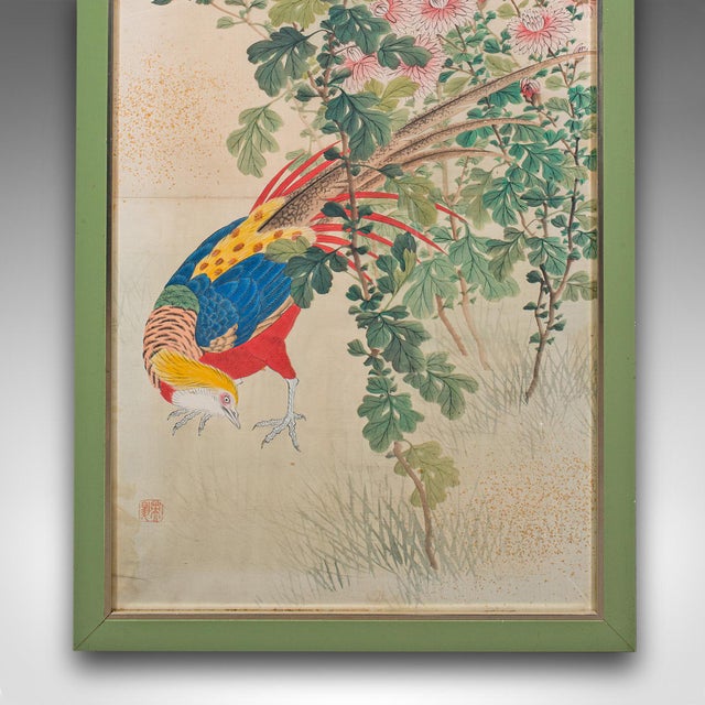 4' Tall Vintage Wall Panel, Oriental, Watercolour on Silk, Framed Art, Art Deco For Sale - Image 6 of 12