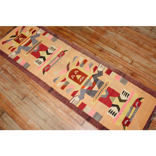 Vintage Zabihi Collection Pictorial Buddhist African Kilim Runner - 2' x 6'2" For Sale - Image 4 of 9