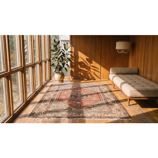1900s Red Medallion Antique Persian Malayer Carpet 3'4" X 4'10" Handknotted Wool Rug For Sale - Image 10 of 10