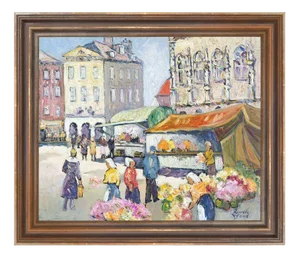 Robert Sydney Rendle Wood, Market Day, 20th Century, Oil on Masonite, Framed