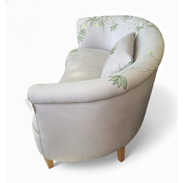 Art Deco African Gray Hand-Embroidered Curved Sofa For Sale - Image 3 of 7