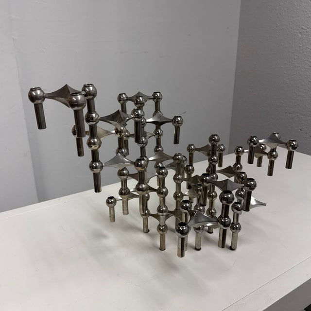 Werner Stoff & Hans Nagel for Stoff Chrome-Plated Modular Stacking Candleholders, Set of Twenty One For Sale - Image 4 of 12