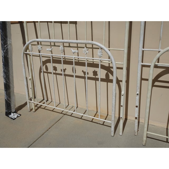 Metal Pair Tall Vintage French Country Cast Iron White Twin Bed Frames Headboards For Sale - Image 7 of 12
