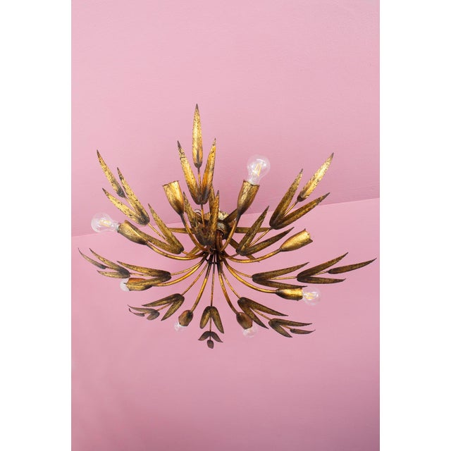 Gold Large Spanish Sunburst Ceiling Fixture in Gilt Iron, 1950s For Sale - Image 8 of 8