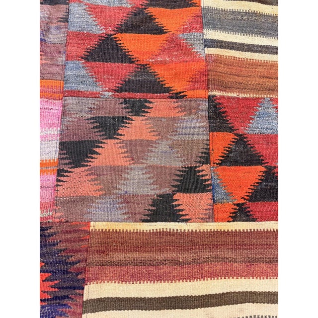 1930s Mid-Sized Multi Geometric Antique Turkish Village Kilim Flatweave Wool Rug For Sale - Image 4 of 5
