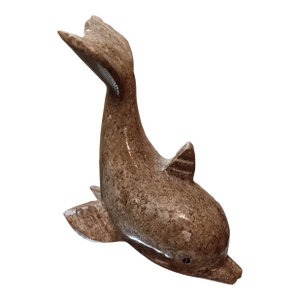 1980s Variegated Alabaster Dolphin Sculpture Mounted on Pedestal, Made in Italy