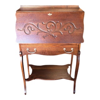 Antique Oak Secretary Desk, Carved Oak Secretary Desk, Art Nouveau Secretary Desk For Sale