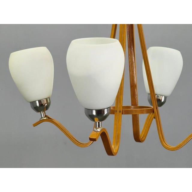 Wood Mid-Century Czech Wood and Glass Chandeliers by Dřevo Humpolec, 1970s, Set of 2 For Sale - Image 7 of 15