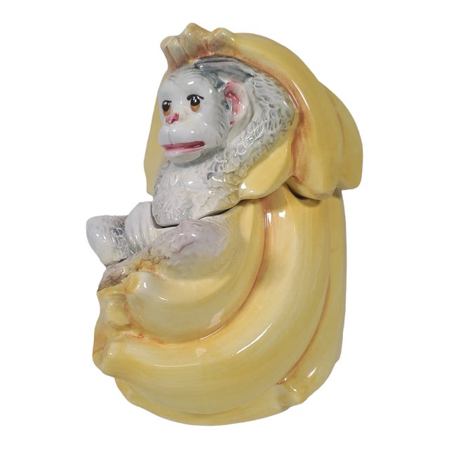 1970's Hand Painted Italian Monkey and Banana Cookie Jar For Sale