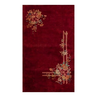 Beautiful Red Color With Deliciated Floral Design Antique Chinese Art Deco Rug For Sale