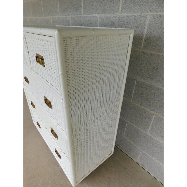 Ornamental & Decorative Materials Faux Bamboo Campaign Style Wicker Chest Coastal Style Attributed to Henry Link For Sale - Image 7 of 14