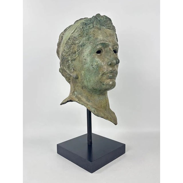Large Classical Hollow Cast Bronze Male Head Sculpture on Custom Museum Stand For Sale In Los Angeles - Image 6 of 10