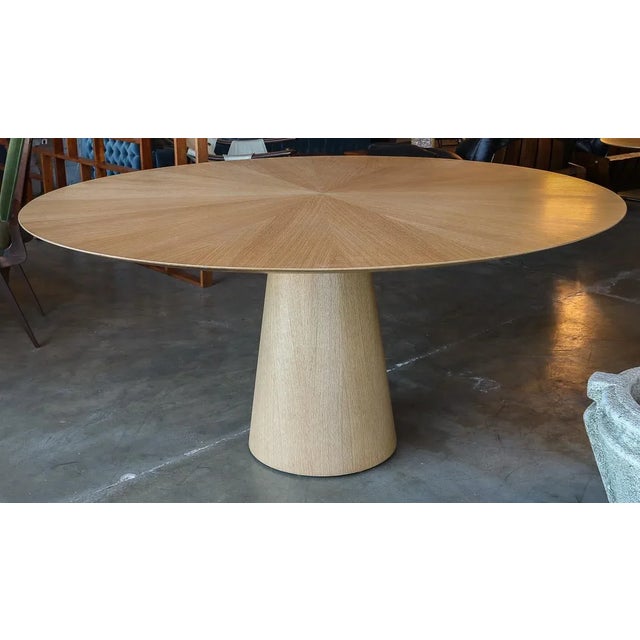 Custom Mid Century Style Round Oak Dining Table With Pedestal Base ...
