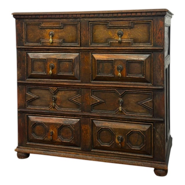 Antique Jacobean Style Carved Oak Dresser Chest of Drawers. For Sale