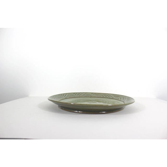 Vintage Large Green Studio Pottery Platter, Signed For Sale - Image 4 of 9