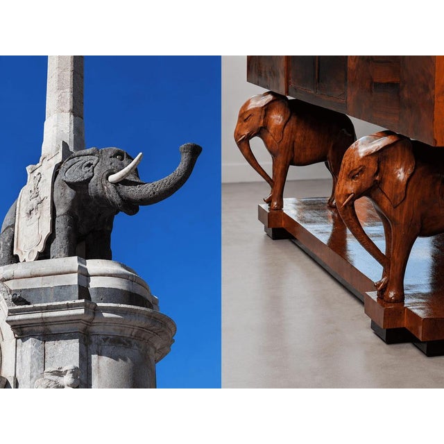 Art Deco Sicilian Wooden Sideboard with Hand-Carved Elephants For Sale - Image 9 of 13