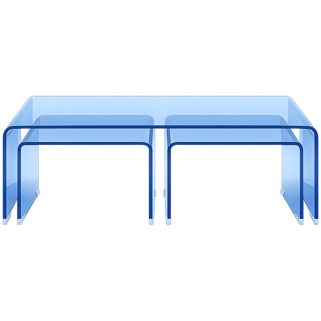 Contemporary Blue Acrylic Nesting Tables – Statement Coffee Table Set For Sale - Image 4 of 5