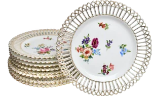1910s Hand Painted Dresden Plates - Set of 9