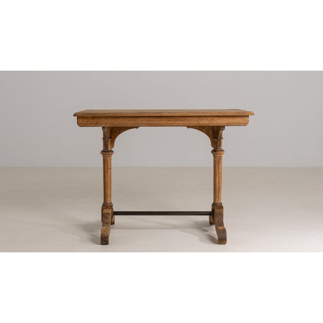 1900 - 1909 1900-1909 France Weathered Honey Oak Carved Oak Console Table For Sale - Image 5 of 10