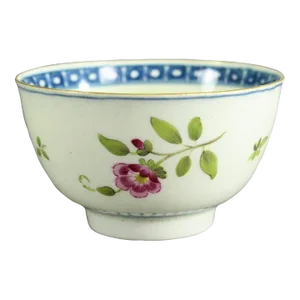 1751-1783 Worcester Tea Cup Egg Shell Porcelain, Blue Crescent Mark, Hand Painted Flowers
