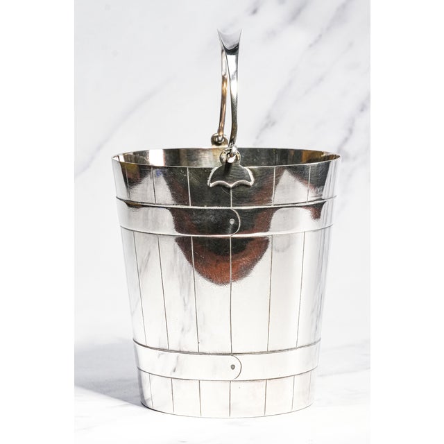 Metal Charming Antique English Silverplate Ice Bucket Novelty Coopered Pail Original Strainer Edwardian Barware Home Decor For Sale - Image 7 of 18
