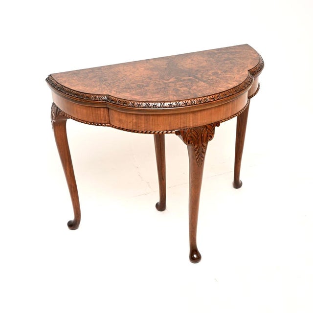 Vintage Queen Anne Style Burr Walnut Console Table, 1920 For Sale - Image 11 of 11