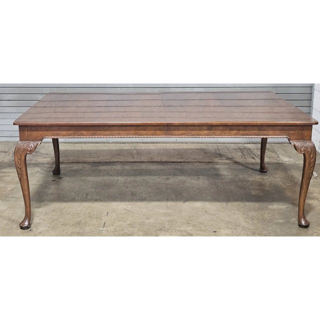 Brown Late 20th Century Baker Stately Homes Queen Anne Burled Walnut Extension Dining Table 4 Leaves For Sale - Image 8 of 12