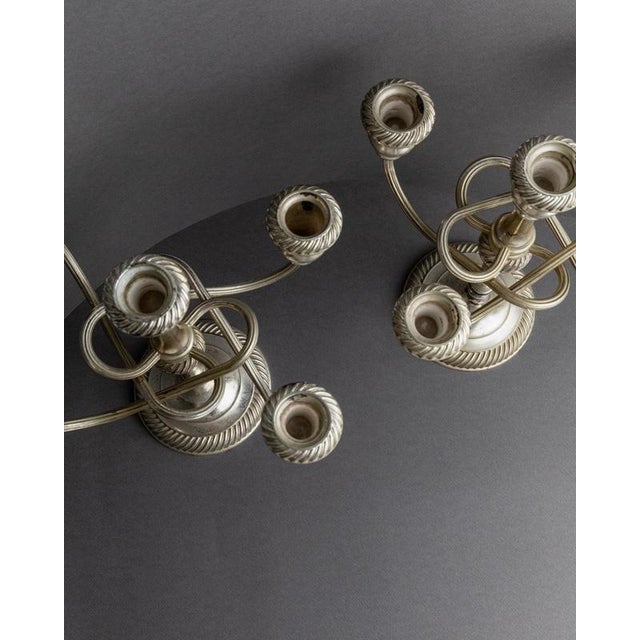 Silver Large Vintage Curved Silver-Plated 5-Arm Candleholders, 1950s, Set of 2 For Sale - Image 8 of 11