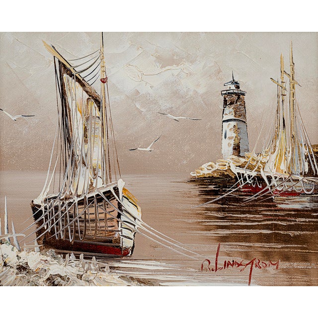 Impressionist Vintage Oil Painting by Rikard Lindstrom (1882-1943) of Seascape Harbor Scene For Sale - Image 3 of 7