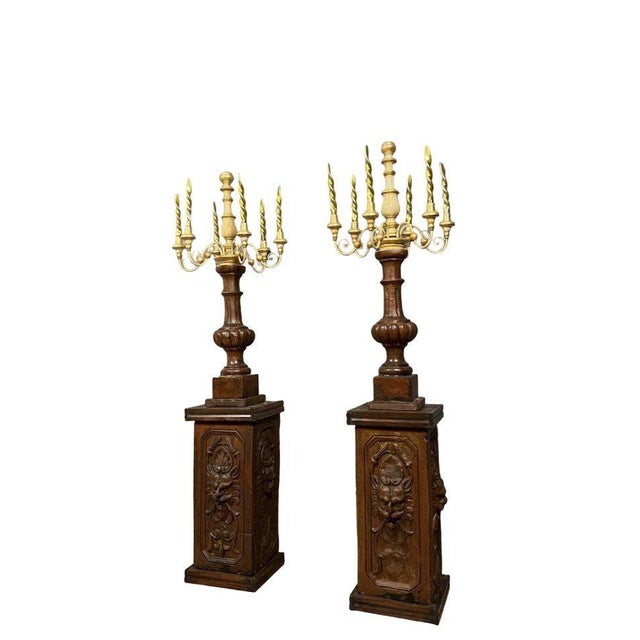 Large Terracotta and Gilded Wood Torches, Set of 2 For Sale - Image 6 of 8