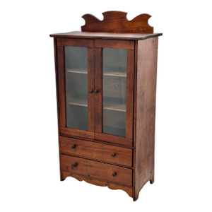 Unusual Early 1900s Antique American Miniature Size Wood & Glass Front "Salesmans Sample" Kitchen Hutch - 23 Inches Tall