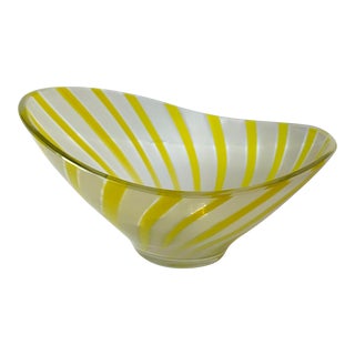 1960s Murano Latticino Yellow Stripe Asymmetrical Bowl For Sale