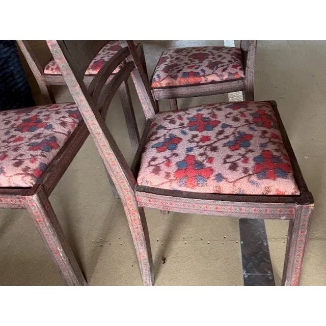 Mid Century Anglo Indian Style Decoupage Wood Dining Chairs With Patterned Paper and Lacquered Overlay For Sale - Image 14 of 16