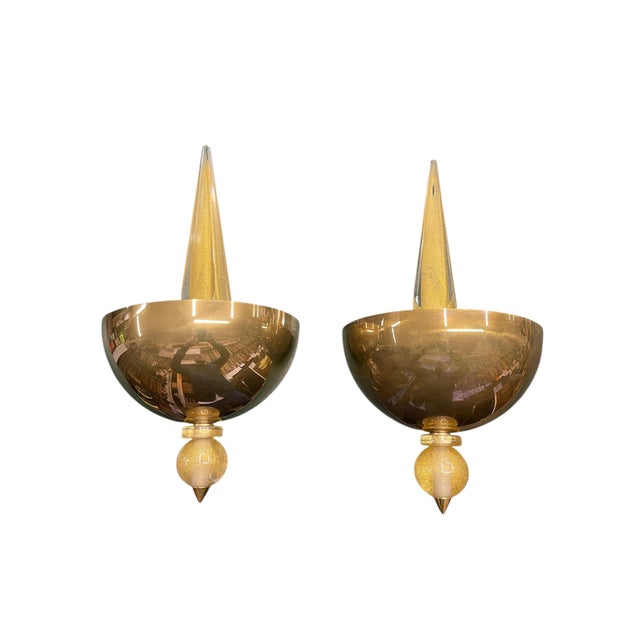Vintage Brass and Murano Glass Sconces by André Arbus, 1960s, Set of 2 For Sale - Image 6 of 6