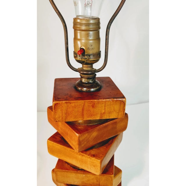 Danish Lamp Wood Stacked Blocks Scandi Style For Sale - Image 9 of 12