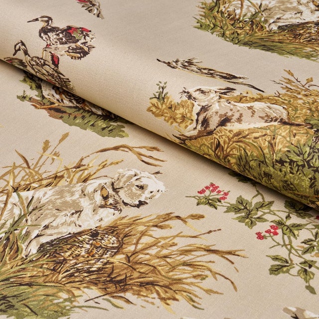 2020s Schumacher Dog & Duck Fabric In Alabaster For Sale - Image 5 of 6
