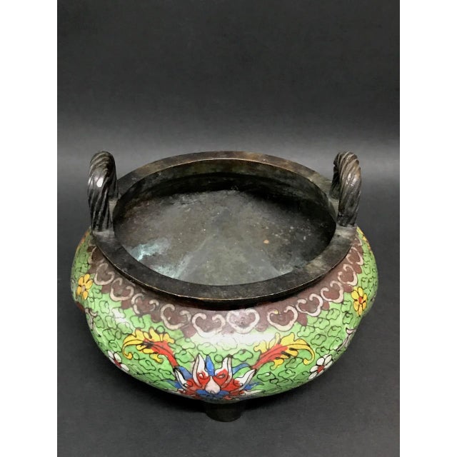 Chinese Art Cloissone and Bronze Incense Burner with Floral Design Excellent Condition Dimensions: 6.75ÊºW Ã— 6.75ÊºD Ã—...