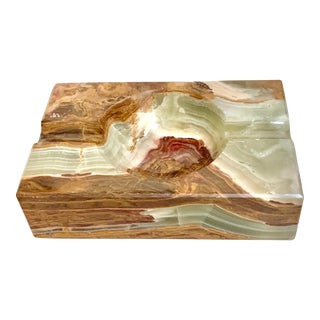 Vintage Large Green Marble Rectangular Cigar Ashtray For Sale
