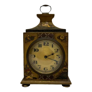 Shreve Crump & Low Boston Chinoiserie Decorated Tole Mantel Clock - Swiss Mov't