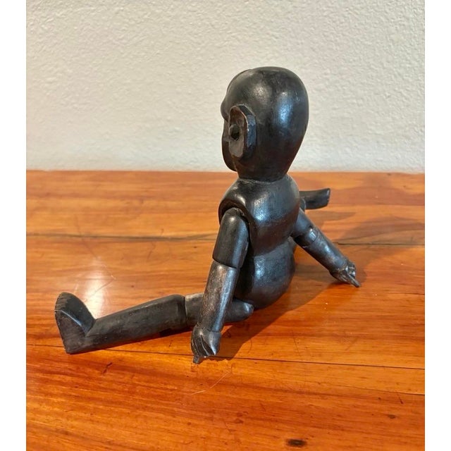 1990s Hand Carved Wood Figure Sculpture With Articulated Arms and Legs (10.5” High) For Sale - Image 5 of 7