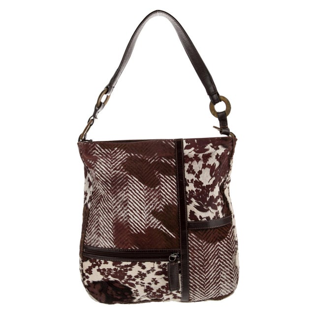 Metal Longchamp Calf Hair Collage Pattern Shoulder Handbag Hobo Leather Animal Print For Sale - Image 7 of 12