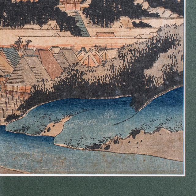 Green Antique Woodblock Landscape Picture, Japanese Art, Framed, Hiroshige, Victorian For Sale - Image 8 of 9