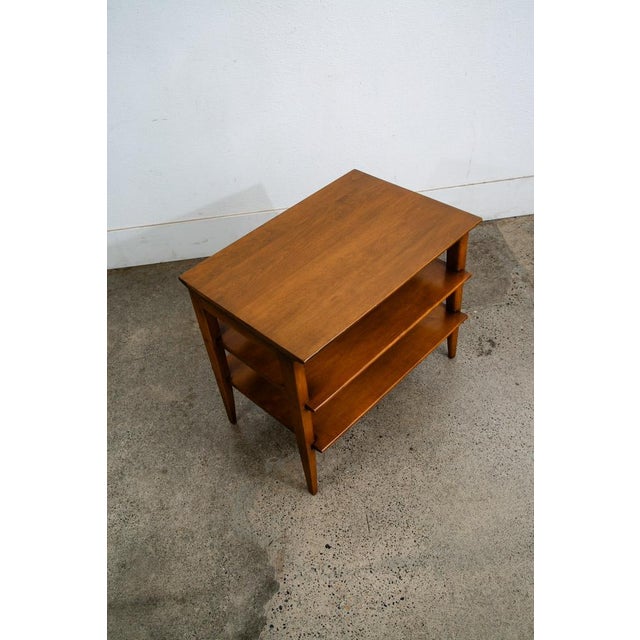Wood 1960s Mid Century Modern Table Solid Wood End Side Nightstand 3 Tier Vintage Rectangular For Sale - Image 7 of 12